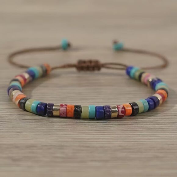 Inspirational Natural Stone Beaded Bracelet Adjustable Colorful Gift Boho Unisex - Picture 2 of 4